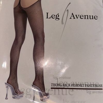 NIB Leg Avenue Style 1403 Black Thong Back Fishnet Pantyhose 90-165 lb.